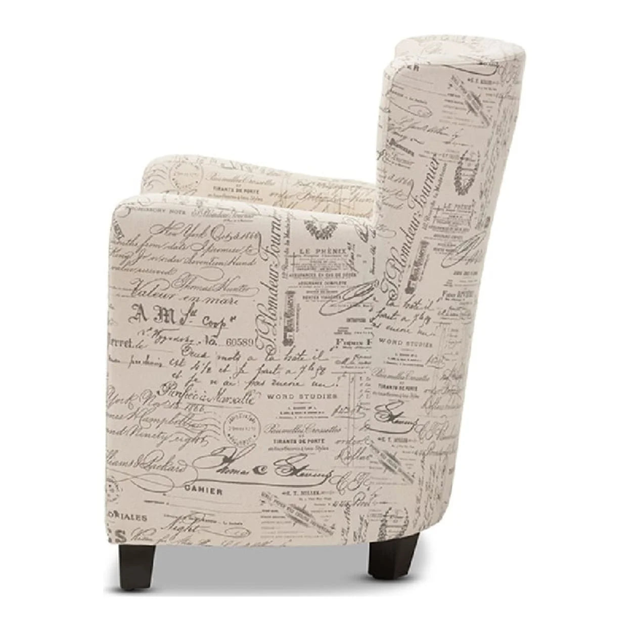 Benson French Script Patterned Fabric Club Chair and Ottoman Set
