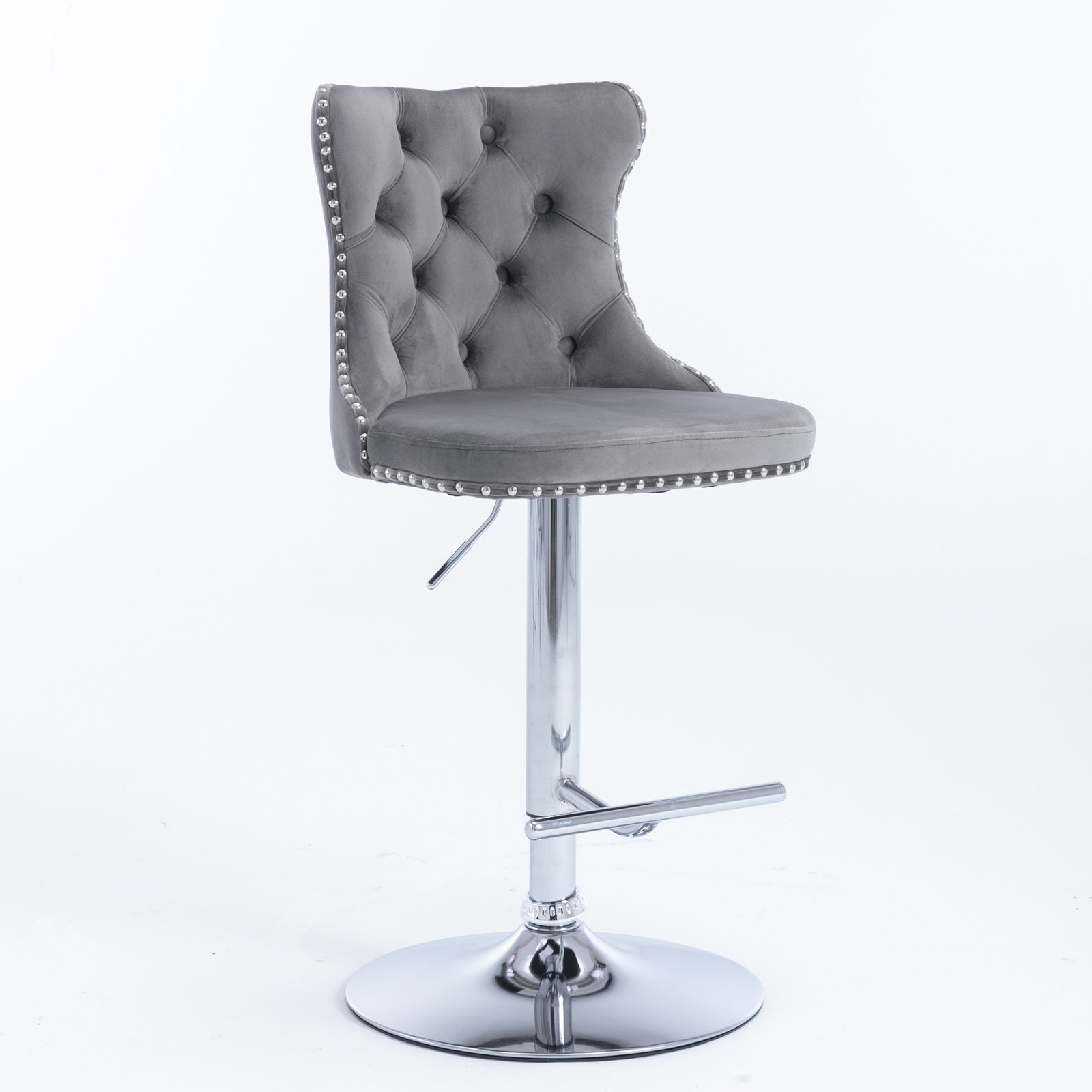 (Gray,Set of 2) 25-33 Inch, Modern Upholstered Chrome base Bar Stools with Backs Comfortable Tufted for Home Pub and Kitchen