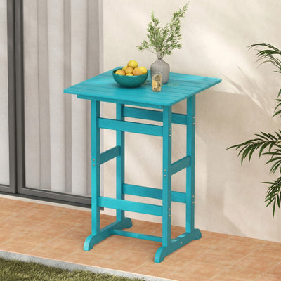30 Inch Square Bar Table Dining Table with Slatted Tabletop for Poolside-Turquoise