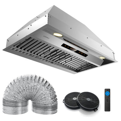 30 Inch Under Cabinet Range Hood with 4 Fan Speeds and Baffles Filters-Silver