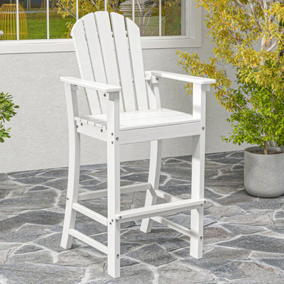 30 Inches Counter Height Outdoor HDPE Bar Stool with Armrests and Footrest-White
