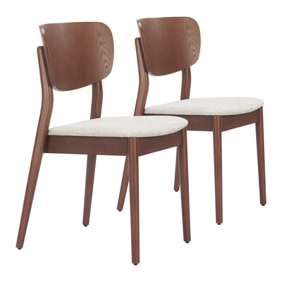 Kellua Dining Chair (Set of 2) Beige & Walnut