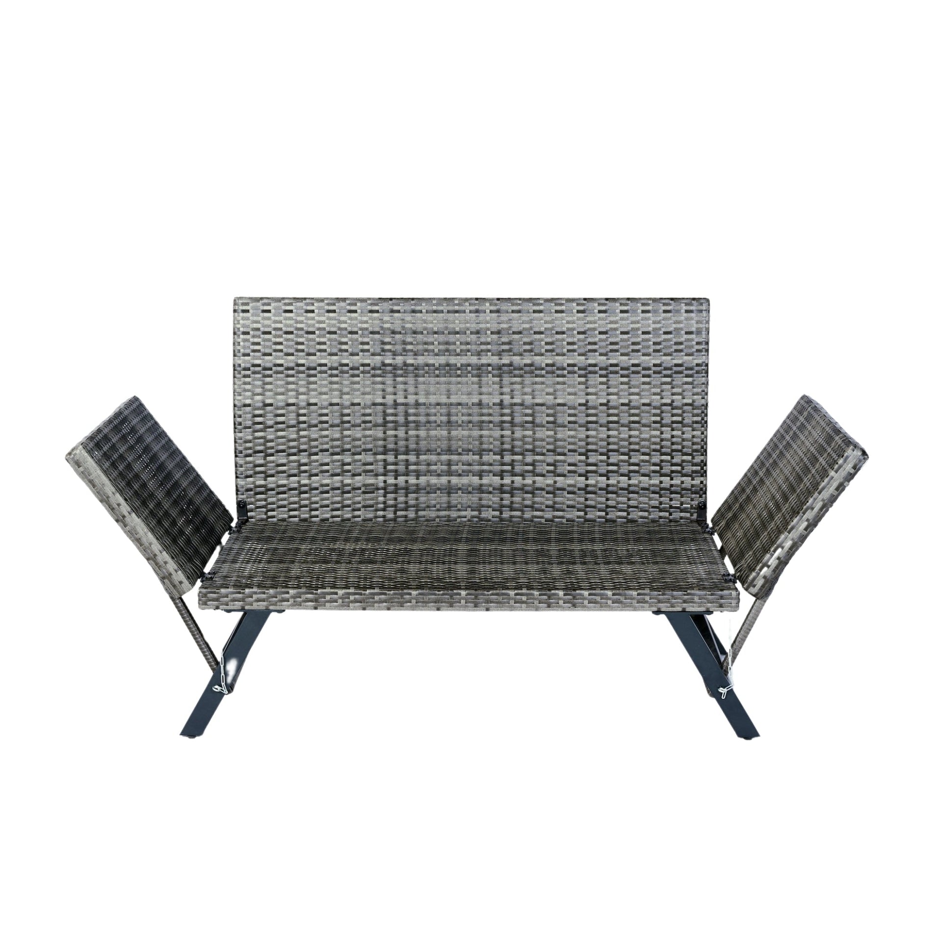 1 PCS Patio Wicker Side Foldable Bench Patio Backyard Conversation Bench Grey Wicker + Dark Grey Cushion