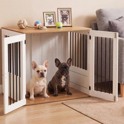 31.5” Dog Crate Furniture Wooden Dog Kennel with Double Lock Doors-White