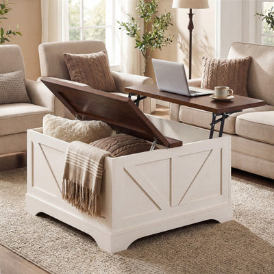 31.5 Inch Square Coffee Table with Lifting Tabletop and Hidden Compartment-Rustic Brown
