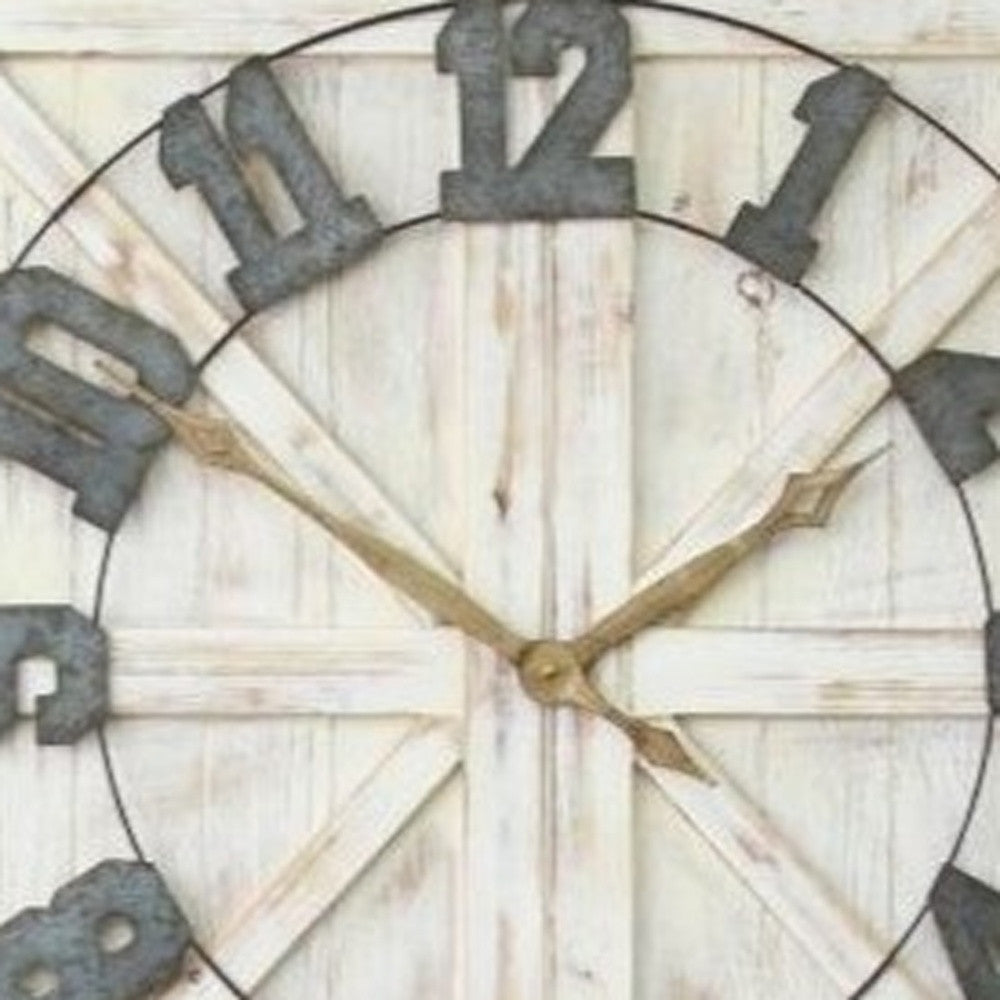 Square Distressed Wood And Metal Wall Clock