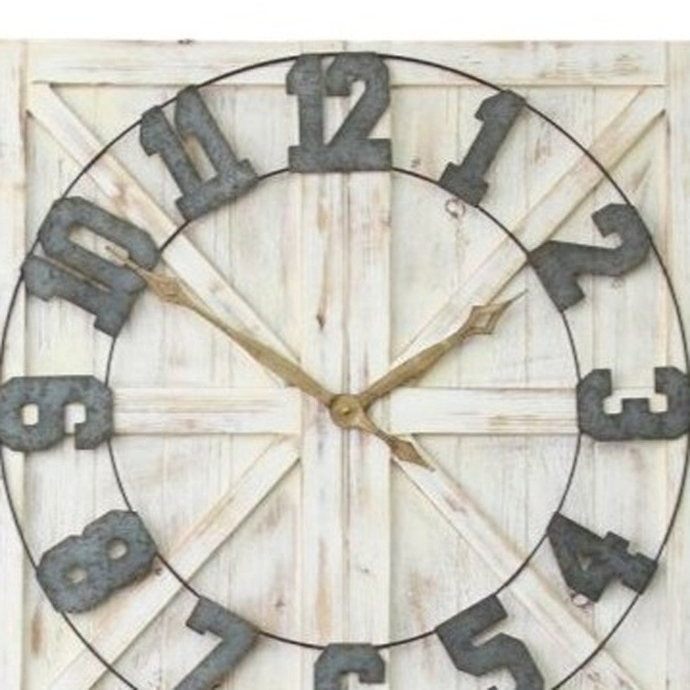 Square Distressed Wood And Metal Wall Clock