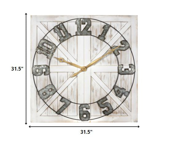 Square Distressed Wood And Metal Wall Clock