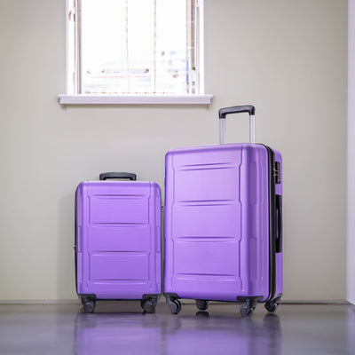 Expanable Spinner Wheel 2 Piece Luggage Set ABS Lightweight Suitcase with TSA Lock 20inch+28inch Purple + Plastic