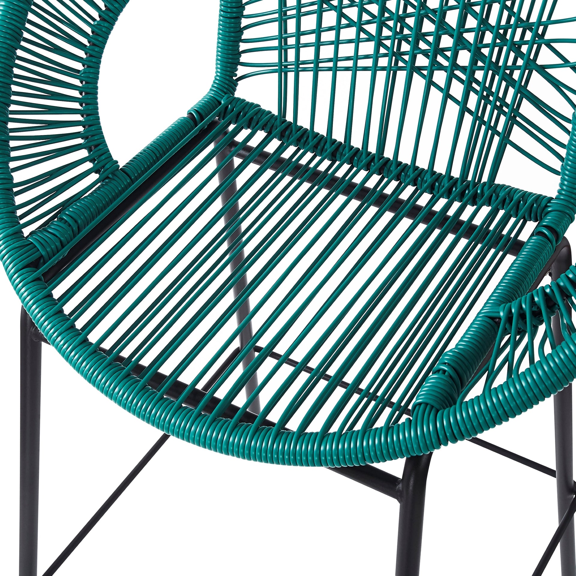 Ferrara Outdoor Patio Teal Faux Wicker Barstool Set, Durable PE Material, Ergonomic Design, Teal Wicker with Black Frame