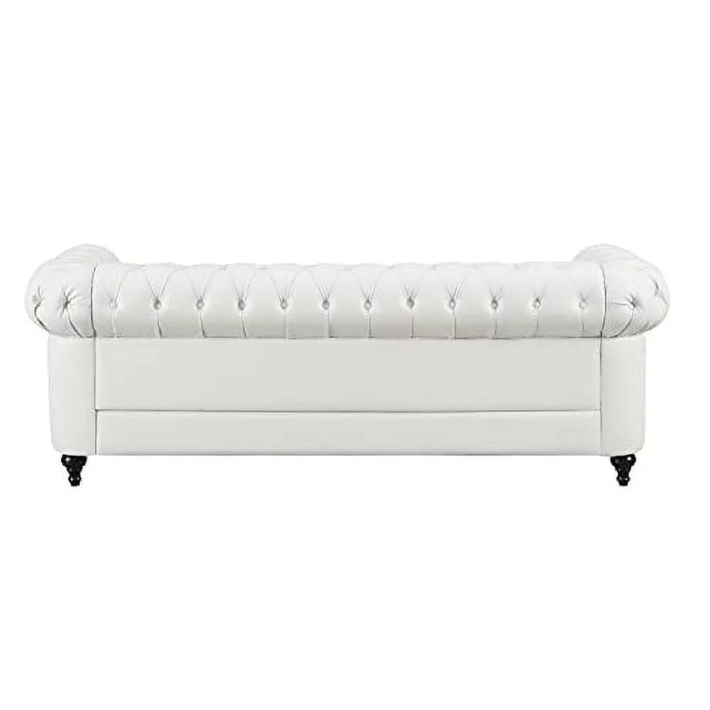 2 Piece Living Room Set, Faux Leather Chesterfield Sofa & Chair, Deep Button Tufted with Rolled Arms, Home Furniture