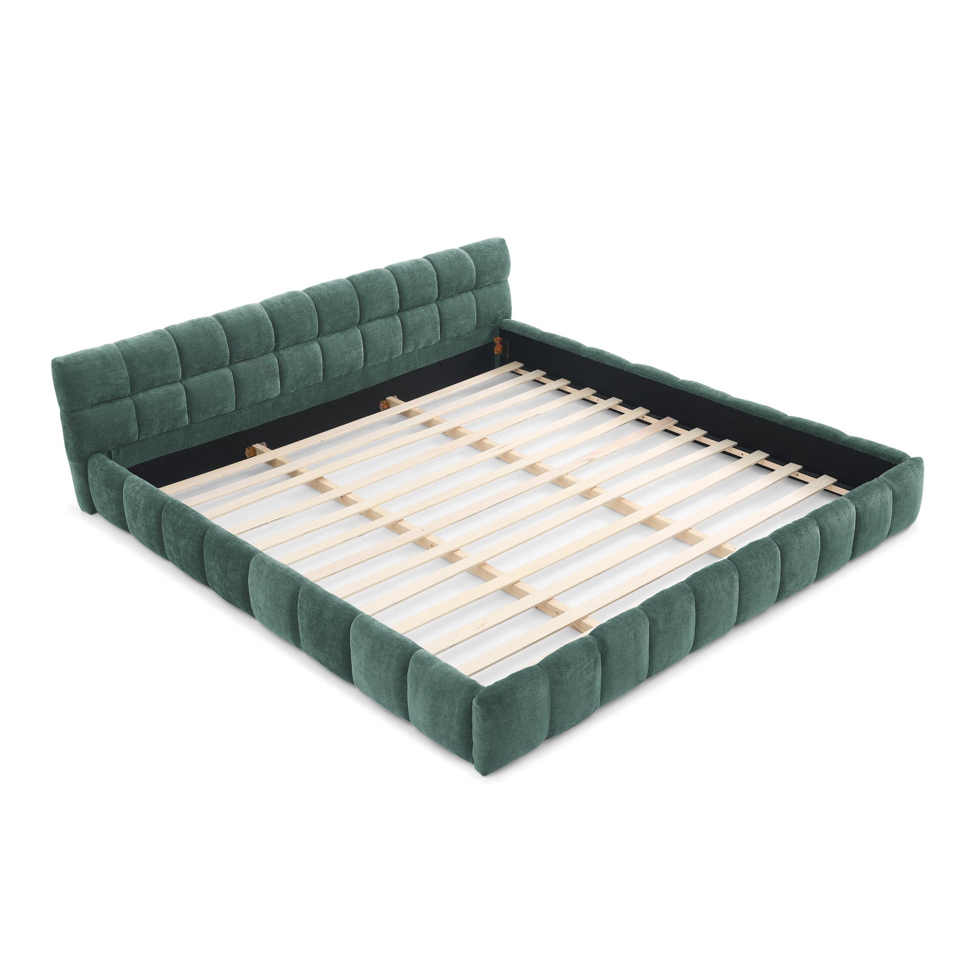 King size Upholstered Bed Frame with Thick Fabric, Chenille Fabric Grounded Queen Size Platform Bed with Headboard and Solid Frame. No Box Spring Needed-green(88.5''*85.5''*24'')