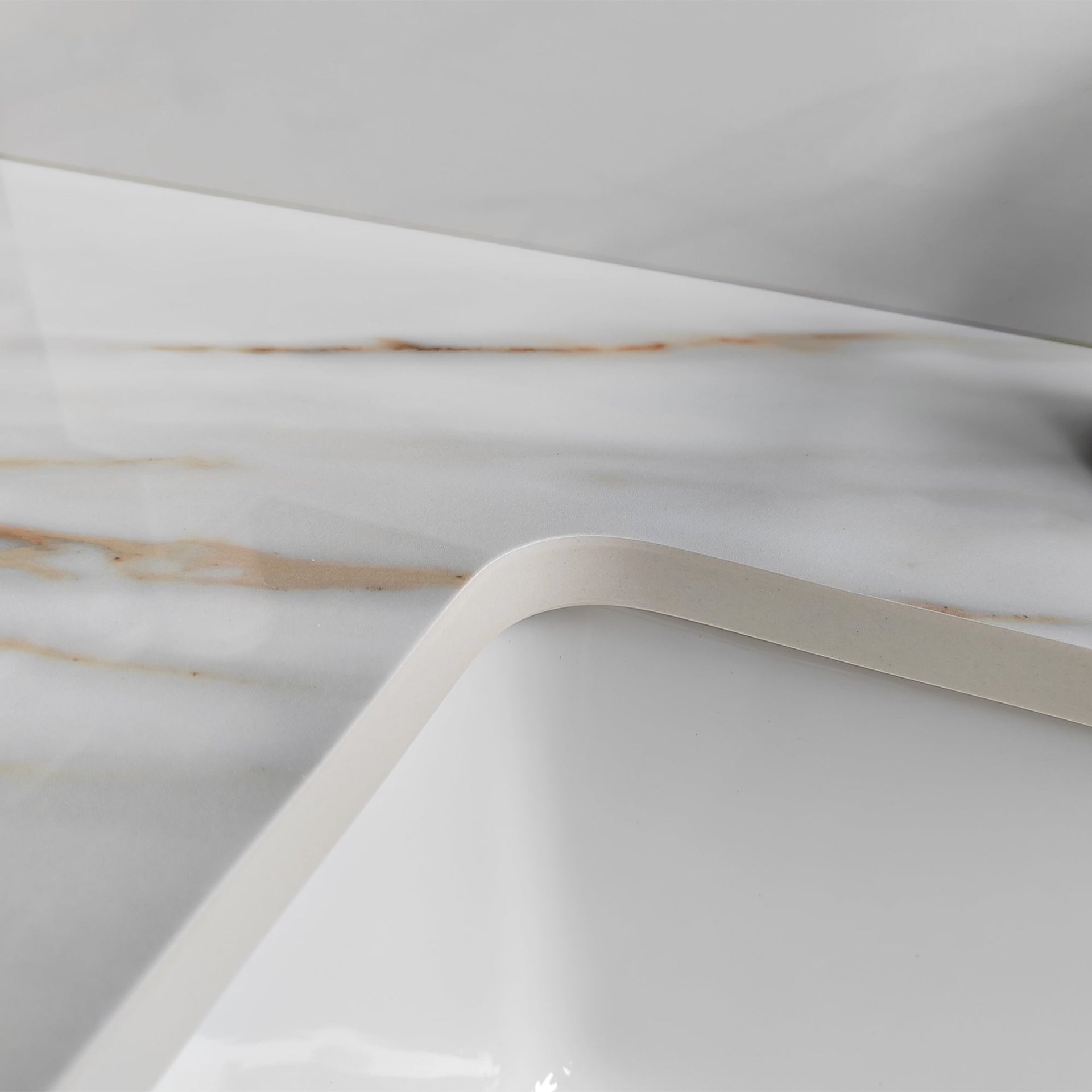 43 inch marble countertop with base rectangular central sink and 4-inch high splash guard, pre drilled 8-inch faucet hole ,white