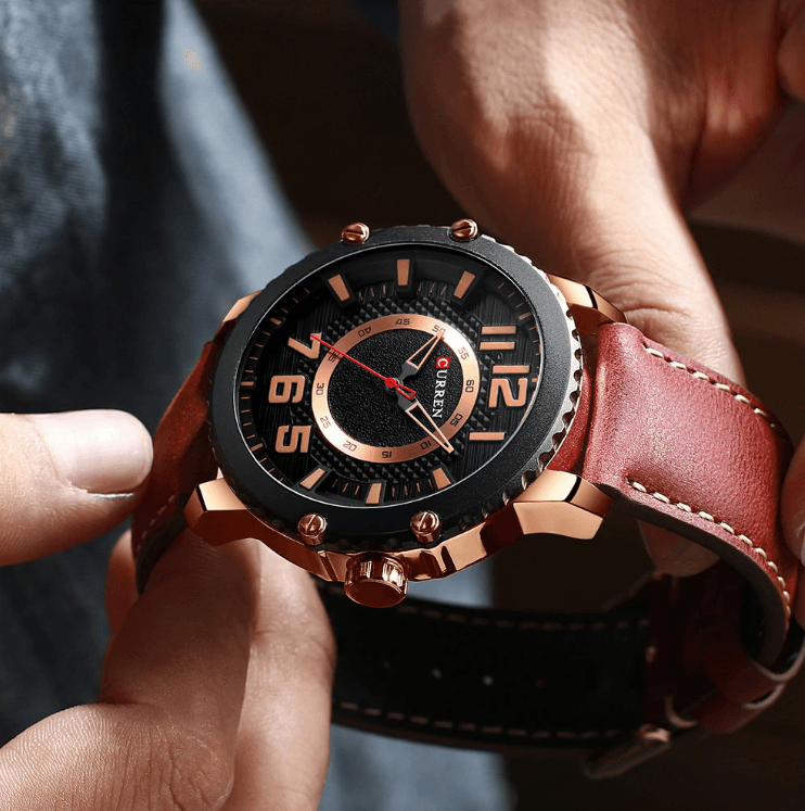 Men's Waterproof Sport Watch With Leather Belts And Large Numbers Details Unique Design Perfect Gift