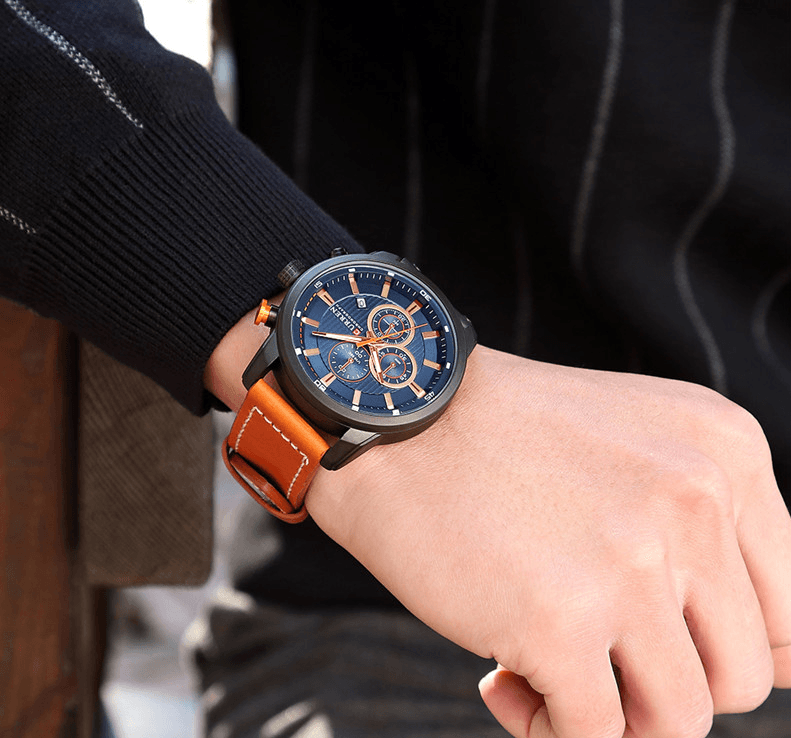 Men's Waterproof Elegant Sport Watch With Chronometers Day View, Leather Belts And Hardlex Scratch Resistant Glass Perfect Gift For Him