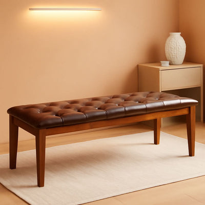 Oversized Brown Faux Leather Upholstered Ottoman Bench