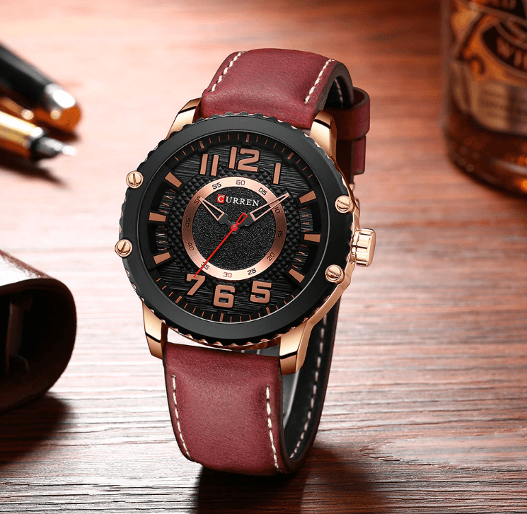 Men's Waterproof Sport Watch With Leather Belts And Large Numbers Details Unique Design Perfect Gift