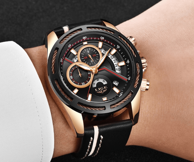 Men's Waterproof Sports Watch With Leather Belts, Chronometers Day View Fluorescent Pointers Unique Design Perfect Gift