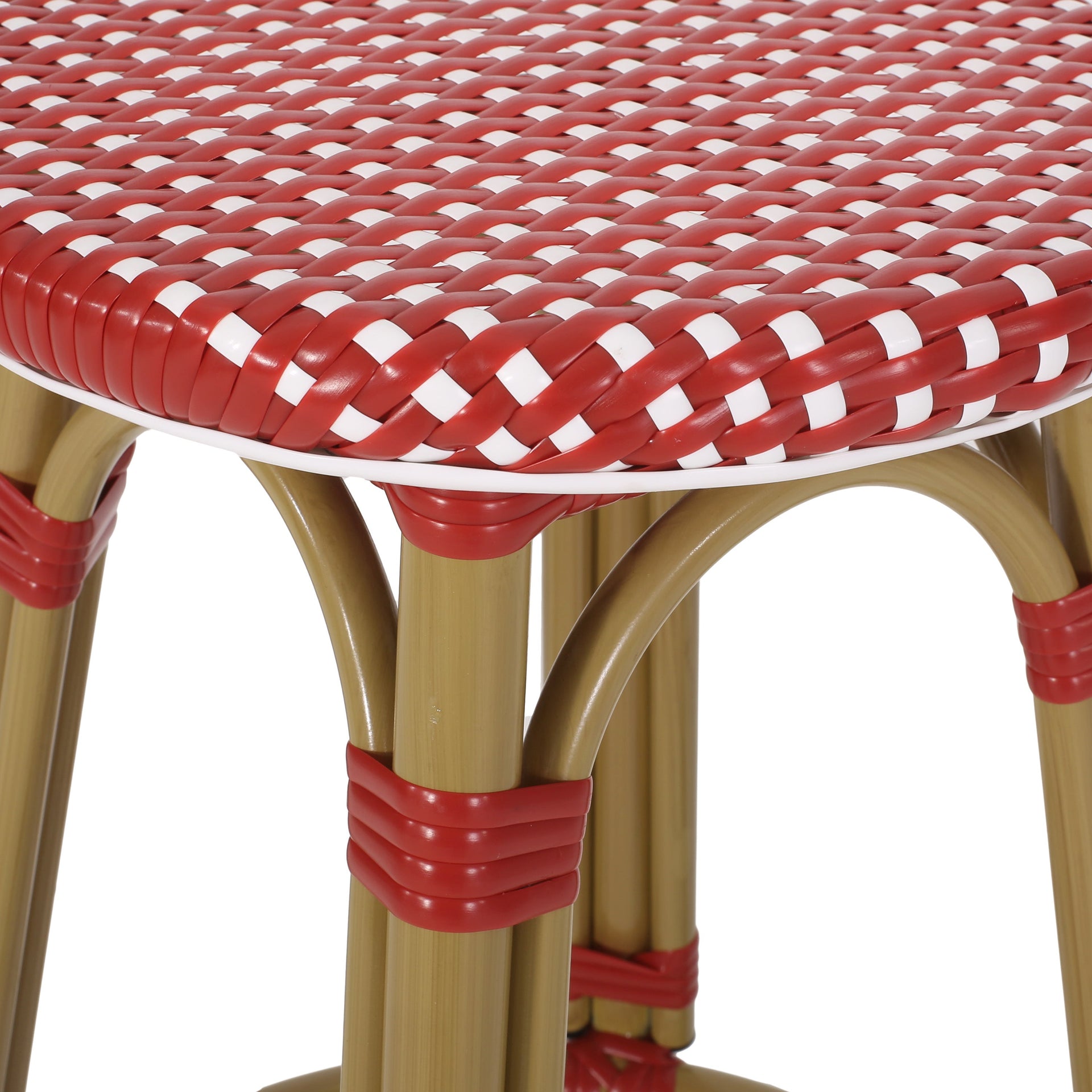 Outdoor PE Ratten and Aluminum 29.5' French Backless Barstools, Set of 2, Red, Bamboo Print Finish