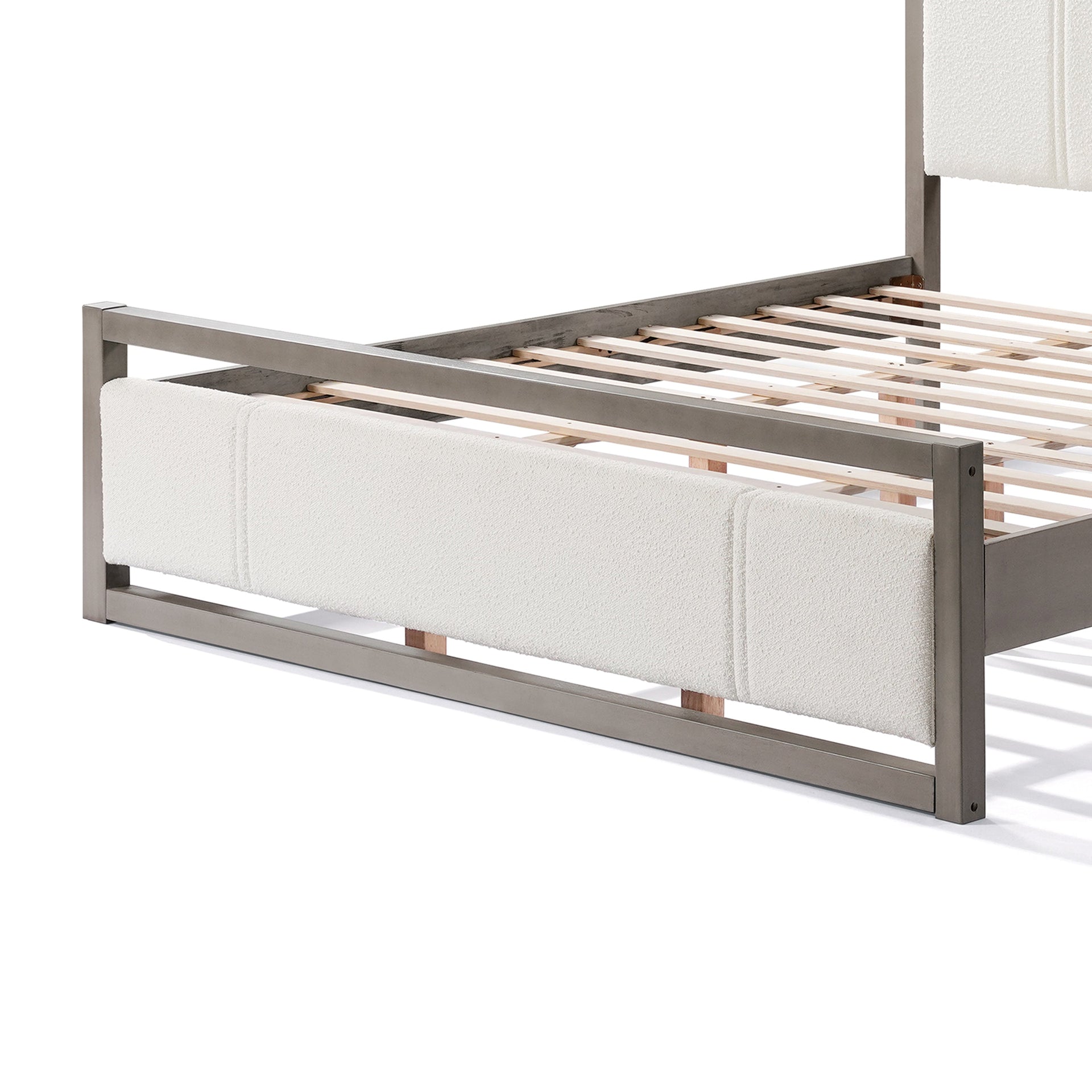 King Bed with Ivory Boucle fabric Headboard, Wood Frame
