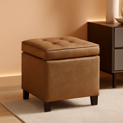 Small Distressed Brown Faux Leather Storage Ottoman
