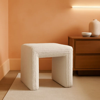 Cream Soft Boucle Upholstered Ottoman Footrest 18 Inches