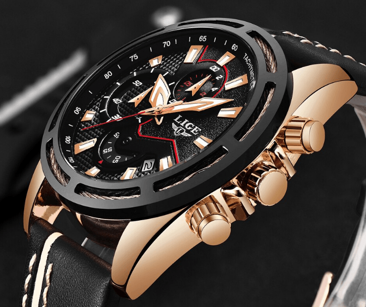 Waterproof Men's Sports Watch With Leather Transparent Belts, Chronometers Day View Perfect Gift