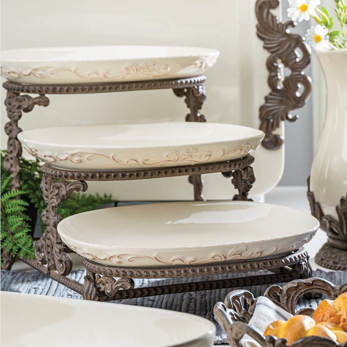 Acanthus Stoneware 3-Tier Server