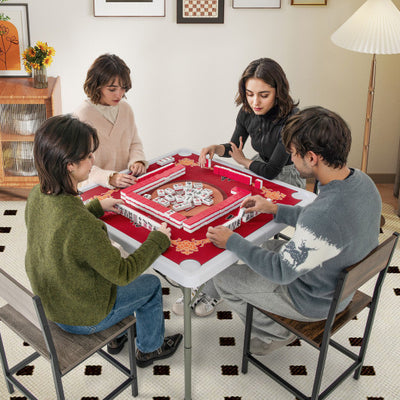 35 Inch 4 Player Game Card Folding Mahjong Table with Cup Holders-Red