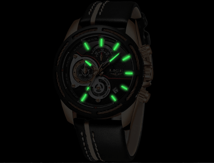 Men's Waterproof Sports Watch With Leather Belts, Chronometers Day View Fluorescent Pointers Unique Design Perfect Gift