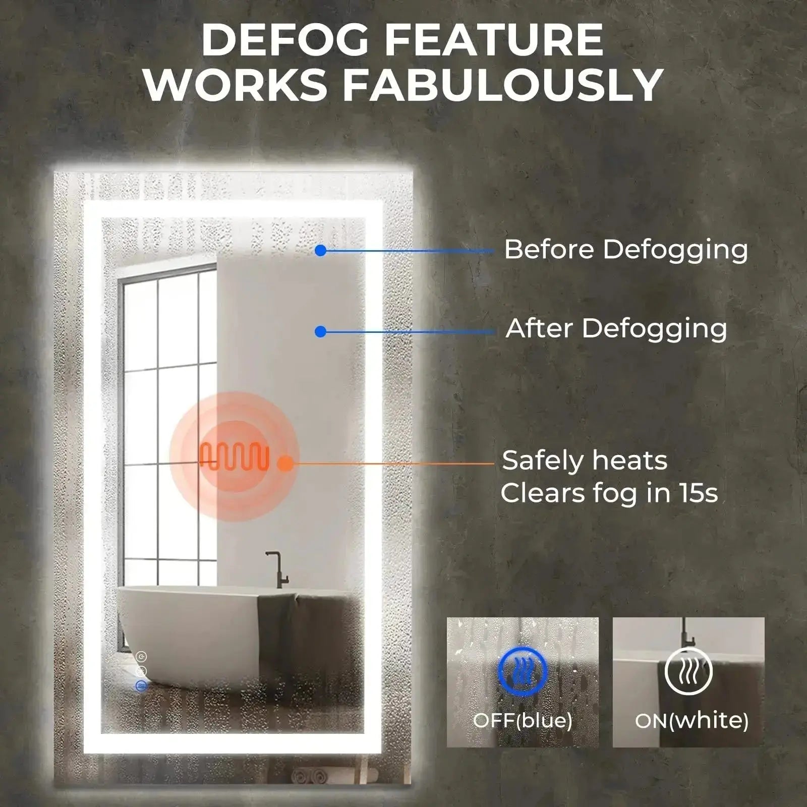 36 x 24 Inch Center Glow LED Bathroom Mirror