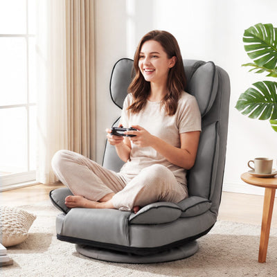 360 Degree Swivel Floor Gaming Chair with 6-Position Adjustable Backrest and Sponge Filling-Gray
