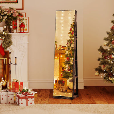 360° Swivel Jewelry Cabinet with Full Length Mirror-Rustic Brown