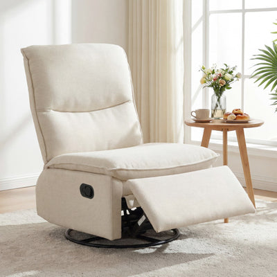 360° Swivel Rocking Chair with Cushioned Back for Living Room-Beige