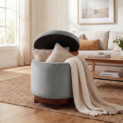 360° Swivel Velvet Foot Rest with Hidden Storage for Living Room-Gray