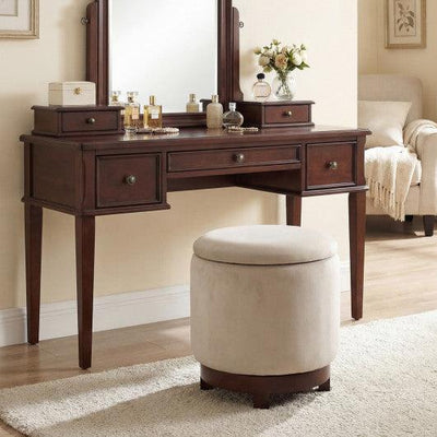 360° Swivel Velvet Foot Rest with Hidden Storage for Living Room-Beige
