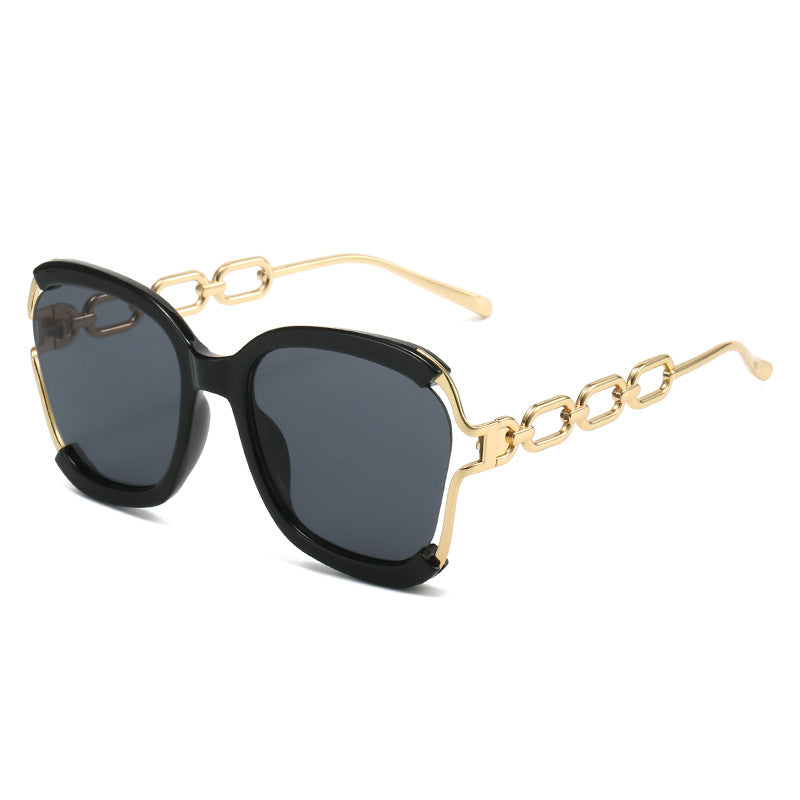 Chains Sunglasses European and American Street Photography Fashion Trend Metal Hollow Brushed Glasses UV400