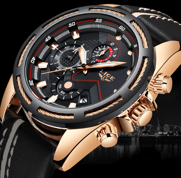 Waterproof Men's Sports Watch With Leather Transparent Belts, Chronometers Day View Perfect Gift