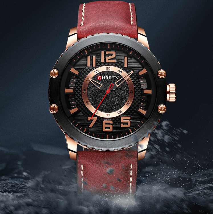 Men's Waterproof Sport Watch With Leather Belts And Large Numbers Details Unique Design Perfect Gift