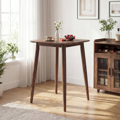36 Inch Counter Height Bar Table Wooden High Top Pub Table with Solid Rubber Wood Legs-Walnut