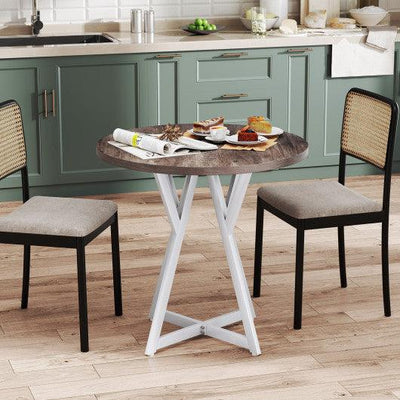 36 Inch Round Dining Table with Metal Pedestal Base-Natural