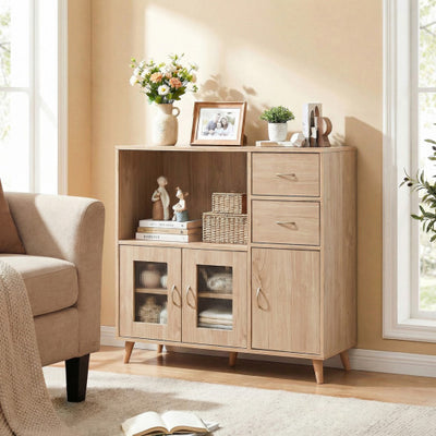 36 Inch Sideboard Buffet Cabinet with Open Compartment-Natural