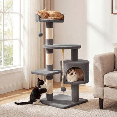 36 Inch Tall Kitten Tower with Condo and Plush Perch-Light Gray
