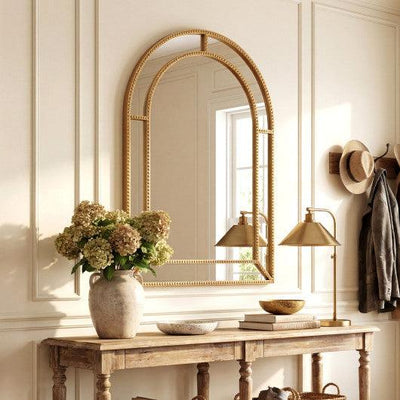 36 x 24 Inch Decorative Mirror with Beaded Frame for Living Room-Gold