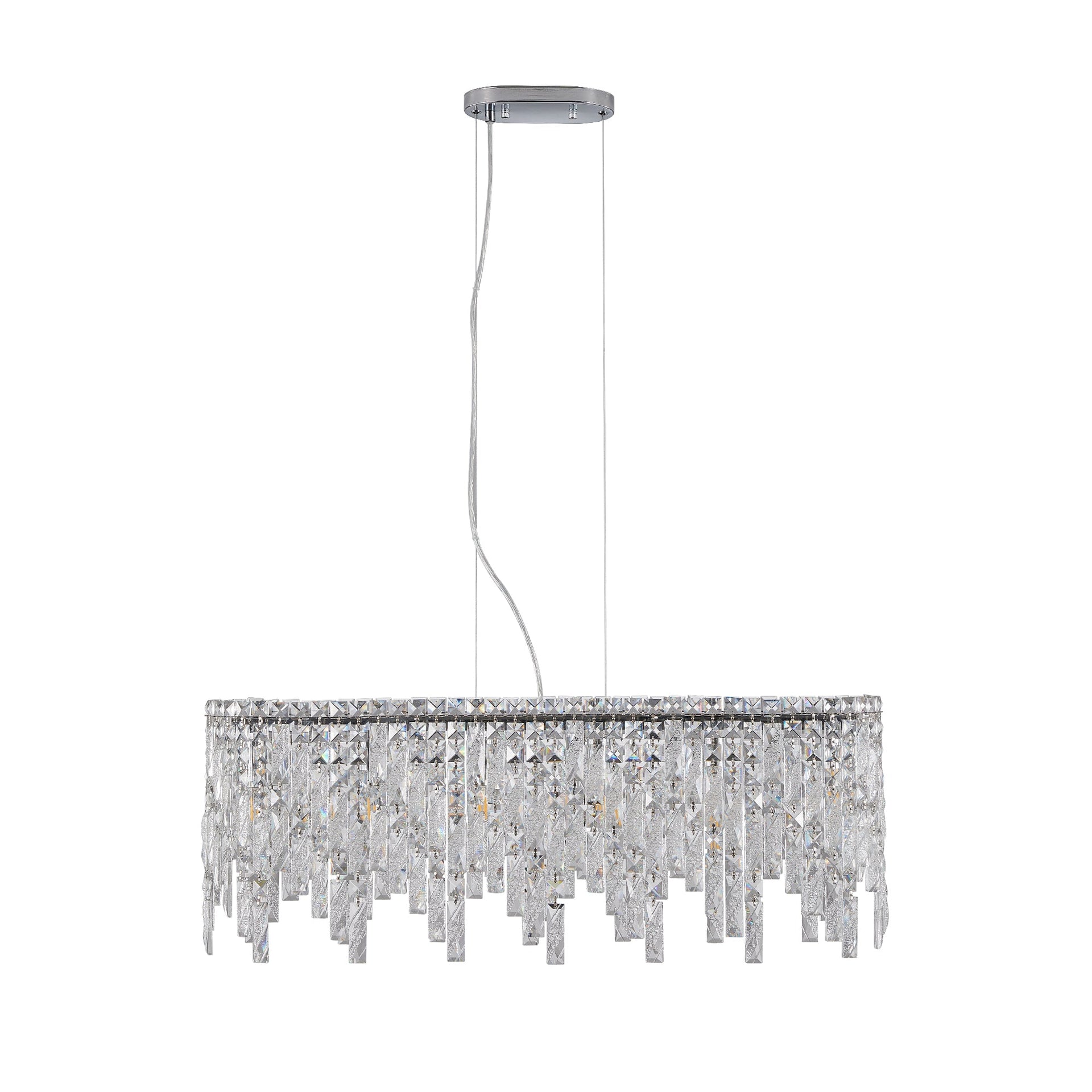 Silver Elegant Oval Crystal Chandelier, Modern Ceiling Light Fixture with Reflective Hanging Crystals for Dining Room, Living Room, and FoyerS (Bulbs Not Included)