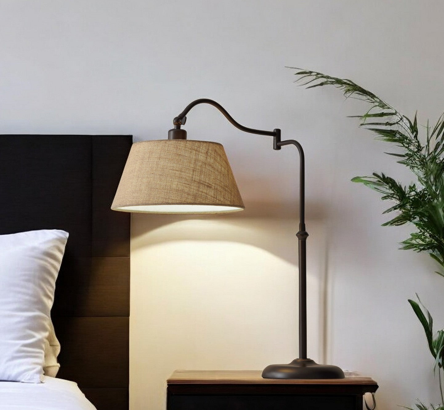 Dark Bronze Metal Swing Arm Adjustable Table Lamp