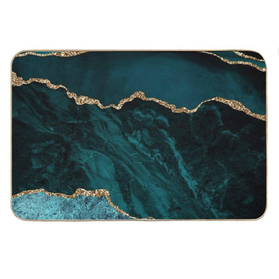 Amazing Blue And Teal Faux Malachite Marble Bath Mat