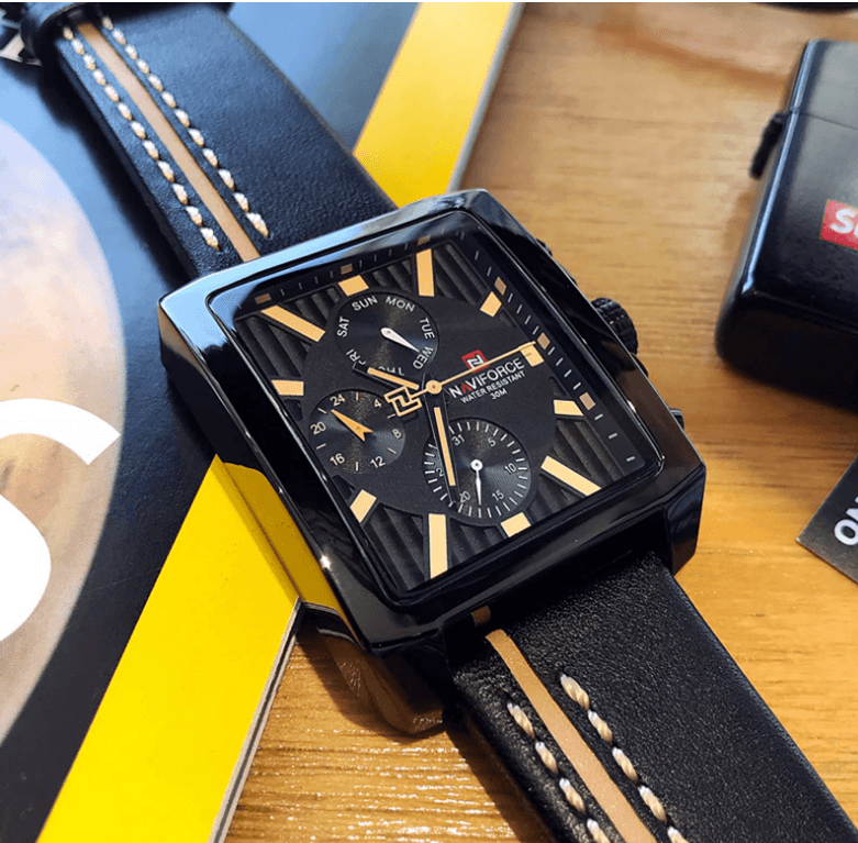 Men's Waterproof Watch With Leather Belt And Chronometers Retro Style Unique Shape Excellent Gift