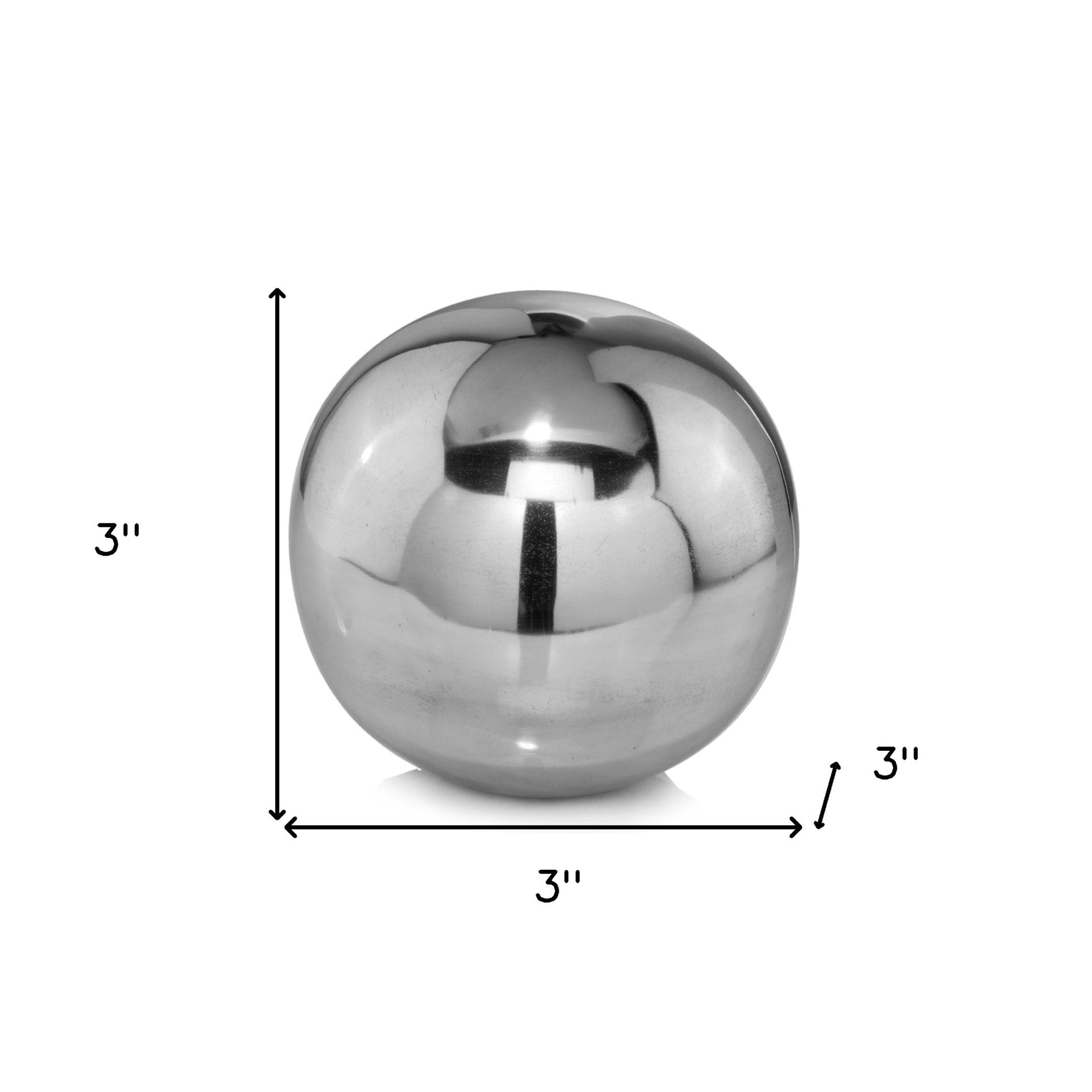 Set of Two Silver Buffed Aluminum Decorative Orb Tabletop Sculpture