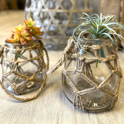 Hand-woven Mesh Pocket Hanging Glass Vase/Candle Holder